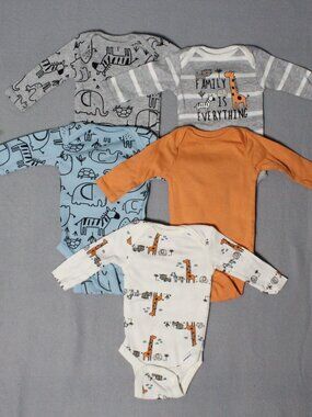 Baby Boy 5-Pack Bodysuits – Newborn – Long Sleeve Mix Prints